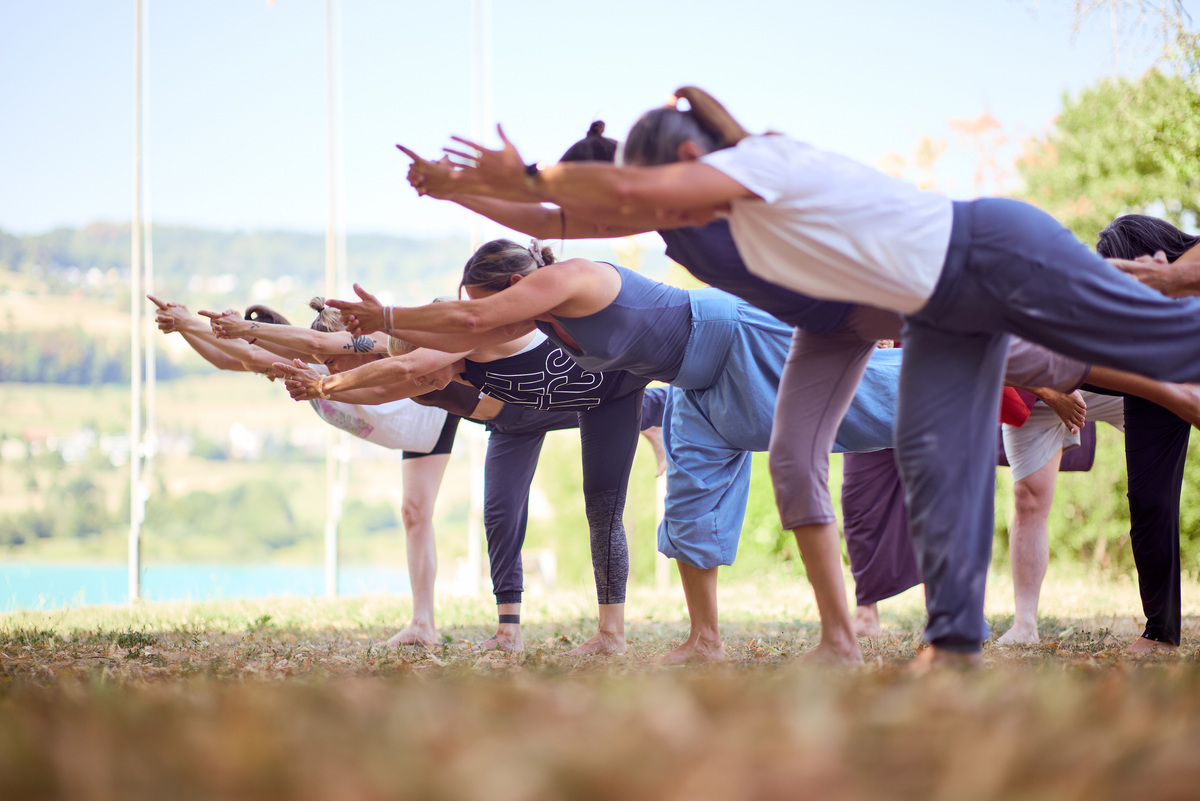 Yogapraktizierende auf einer Wise in Virabhadrasana